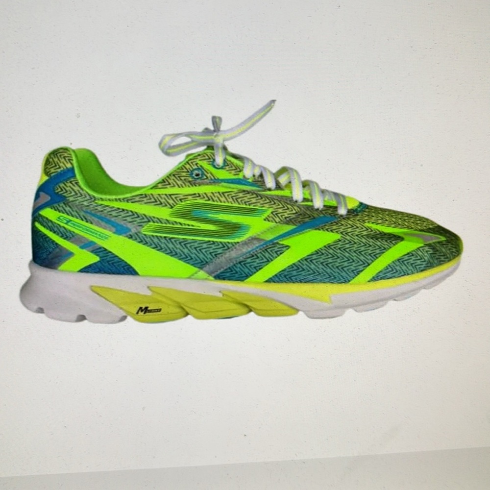 Skechers Go Run 4 M Strike Running Shoes Size 9 Hoka Insoles Lime Green Blue